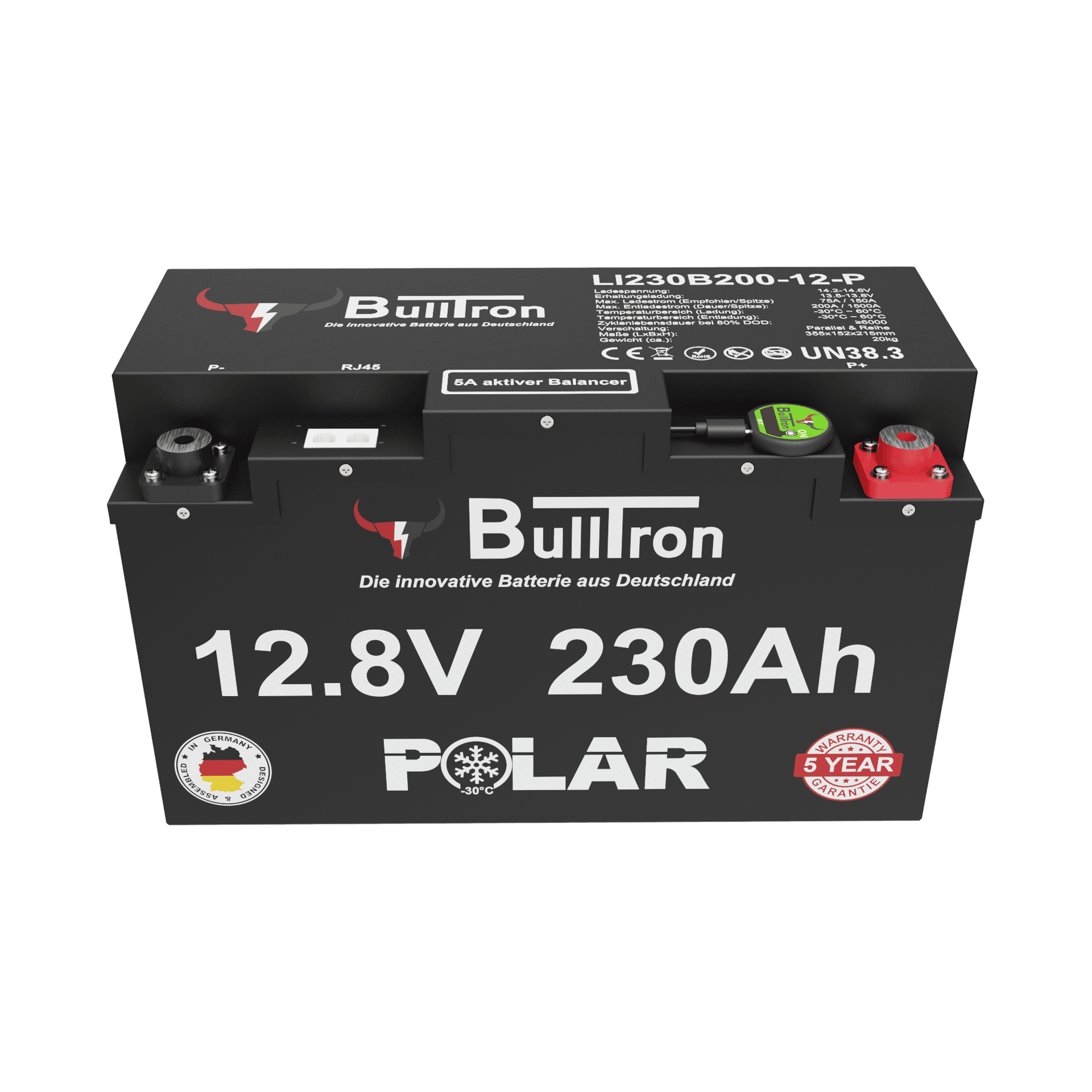 230Ah BullTron Polar LiFePO4 12.8V Akku mit Smart BMS, Bluetooth App und Heizung
