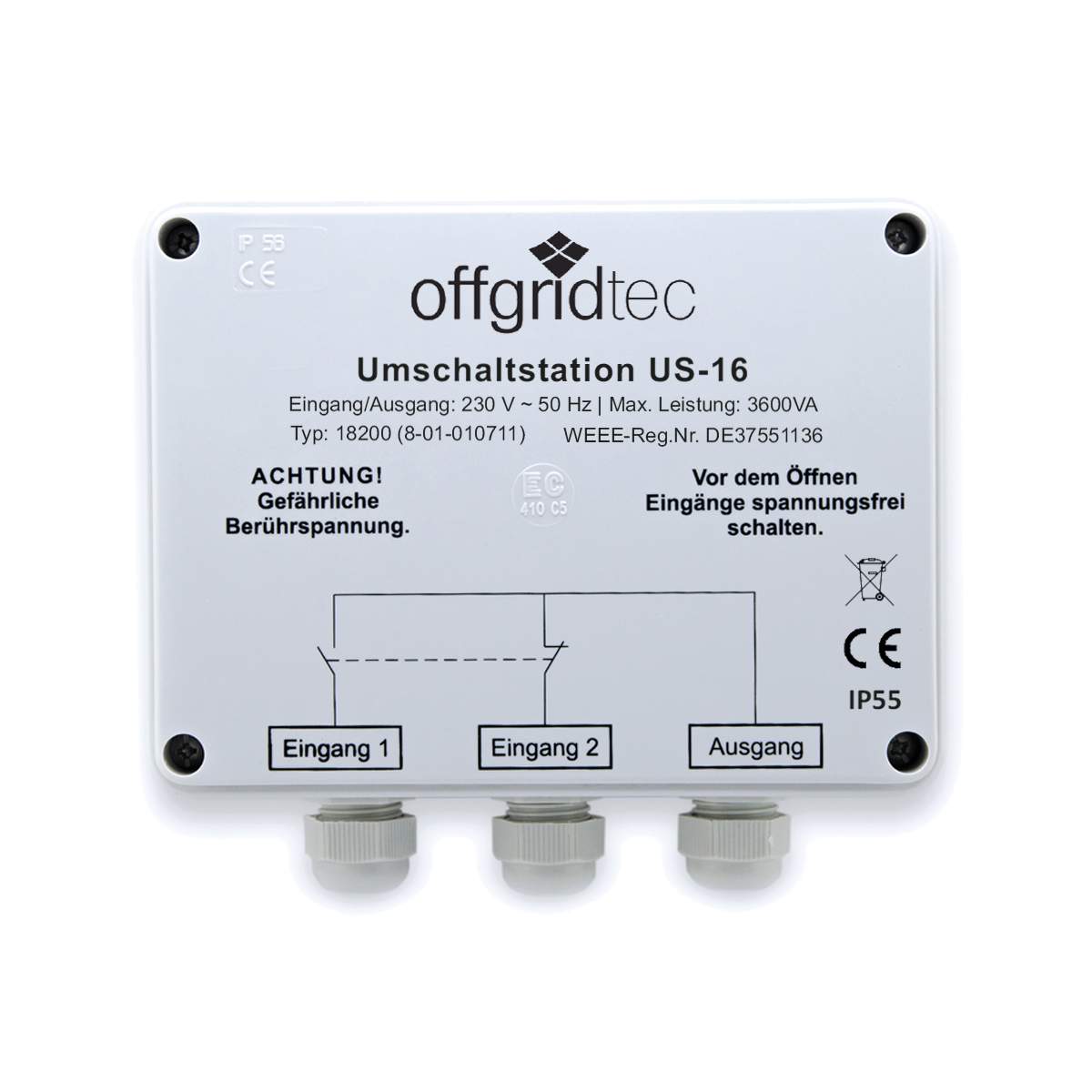 Umschaltstation für Netzvorrangschaltung US-16 230V 16A 3600W