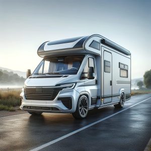 DALL·E 2024 01 03 13 30 16 A photo realistic image of a single modern camper van showcasing a contemporary and sleek design The camper van should feature a streamlined modern